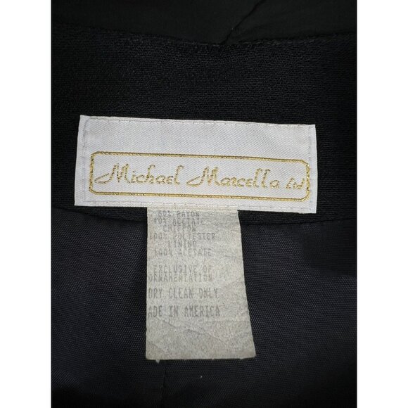 Michael Marcella Vintage Ruffle Black Blazer Cocktail 80s Women Career L - Picture 12 of 12